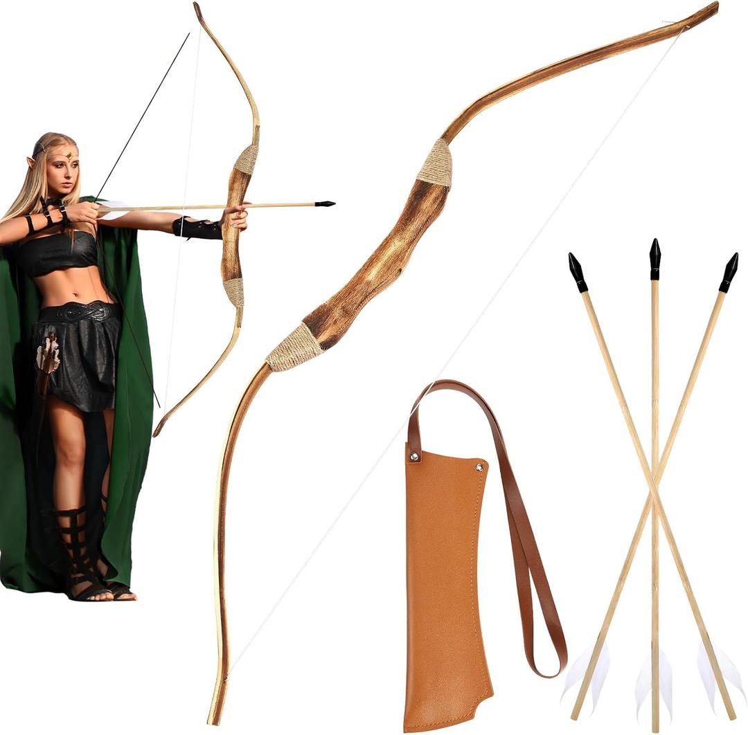 Arrowbash Wooden Bow and Arrow Set Leather Quiver, 40"