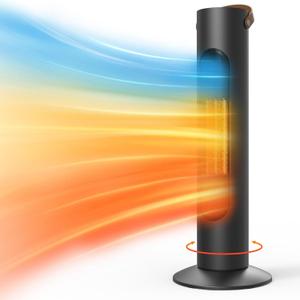 2-1 Electric Space Heaters For Indoor Use, 25" Tower Heater And Fan Combo, 70Oscillating, 3S Instant Heating,1500W, 3 Heating & Fan Modes, Electric Portable Heater For BedroomOfficeHome, Dark Black