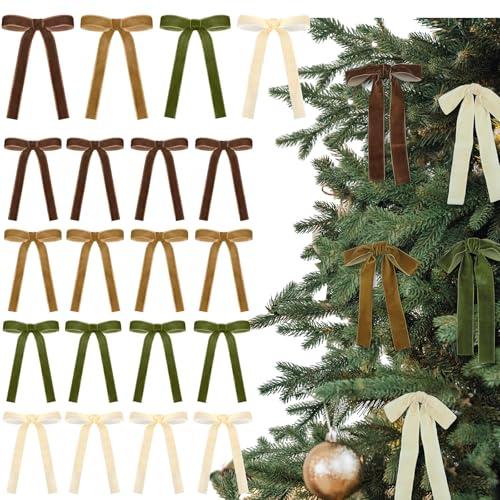 Glitinsel 24 Pcs Velvet Bows Christmas Tree Ornaments Vintage Velvet Ribbon Bows for Tree Garland Wreath Indoor Xmas Decorations(5 x 7 InchWidth of 1",Brown,Khaki,Beige,Moss Green) : Home & Kitchen