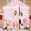 AIBIIN 4 Pcs Pink Christmas Gingerbread Door Decorations Xmas Gingerbread House Candy Door Covers Backdrop Christmas Hanging Banner Porch Sign for Holiday Classroom Office Home Party Decor