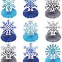 Sinmoe 9 Pcs Winter Wonderland Party Decorations 3D Snowflake Honeycomb Centerpieces for Table Winter Table Decorations for Holiday Birthday Baby Shower Party Supplies