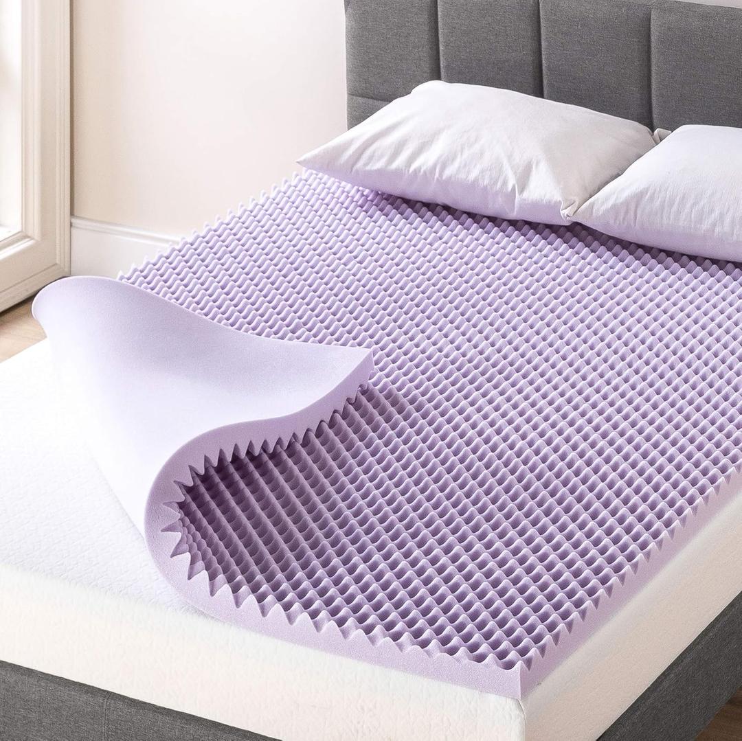 Best Price Mattress 2 Inch Egg Crate Memory Foam Mattress Topper with Soothing Lavender Infusion, CertiPUR-US Certified, Dorm Essentials, Queen