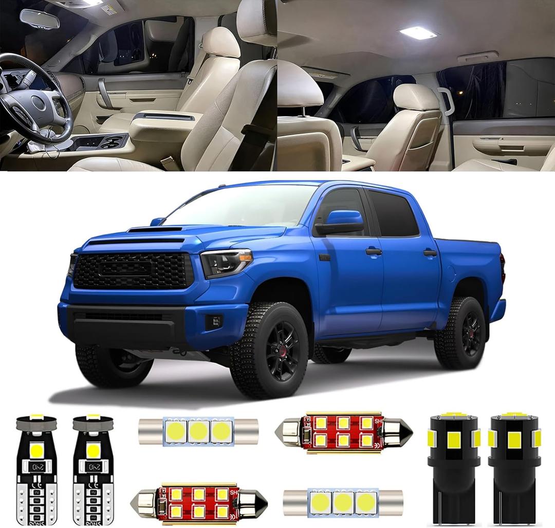 18pcs Super bright White 6000K LED Interior Light Kit for Toyota Tundra 2007-2012 2013 2014 2015 2016 2017 2018 2019 2020 2021 Interior LED Lighting Kit+License Plate Light, Installation Tool