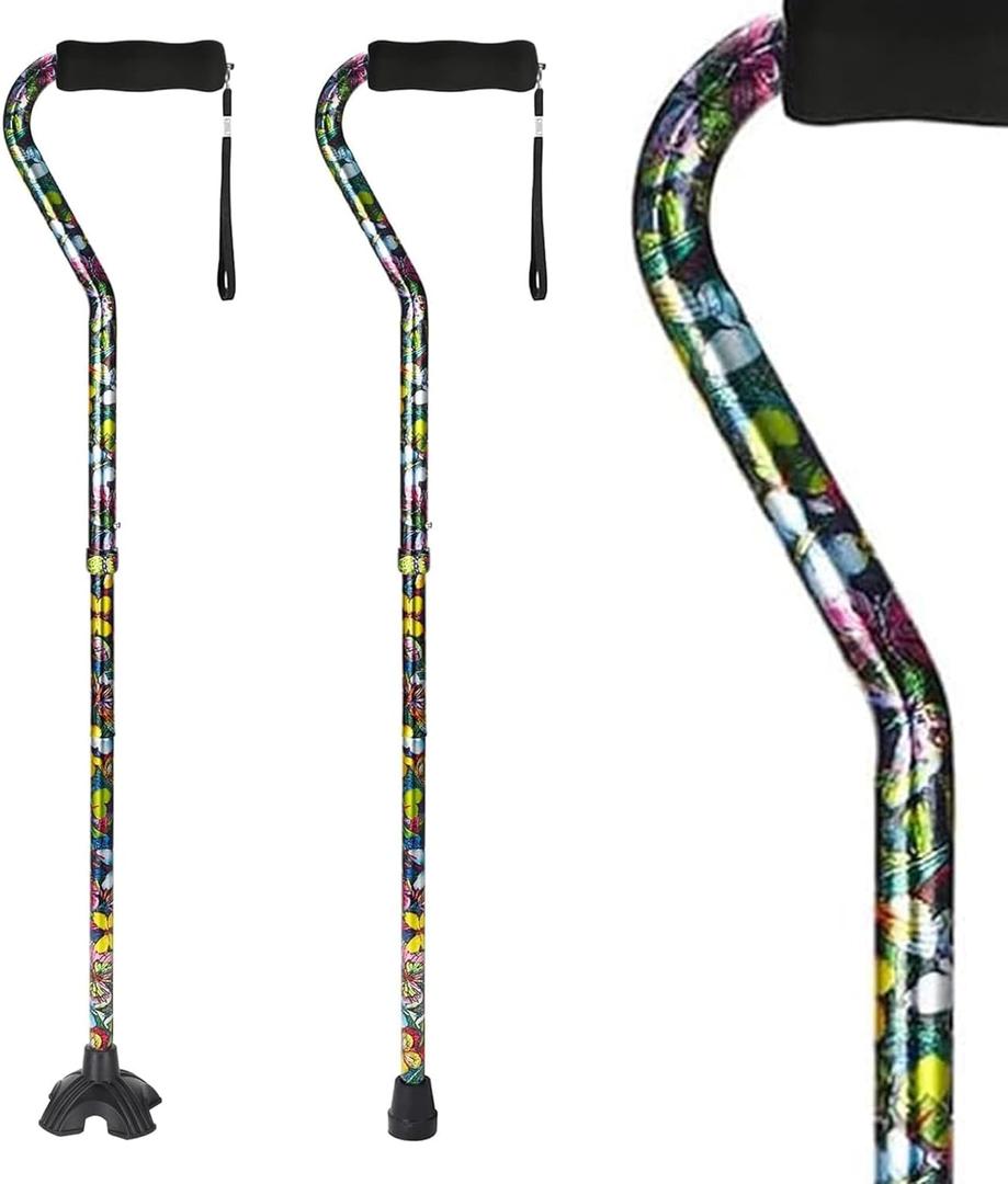 Elegant Walking Cane For Women, Foldable & Adjustable Cane For Seniors With Self-Standing Tip | Lightweight Mobility Aid For Stability & Balance Support (Green Butterflies Floral Printed)