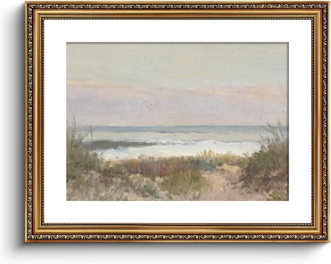 VIYYIEA Gold Framed Wall Art Canvas Print Home Decor Classical Coastal Scenery Bathroom Pictures Wall Decorations Farmhouse Wall art Room Decor Kitchen Office Bathroom Art Prints Wall Decor 16x20in