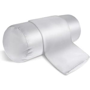 Prasacco 2 Packs Round Neck Pillow Covers, 16 x 5.9 Inch Silk Cylinder Case With Hidden Zipper - Soft Bolster Pillowcases for Roll Pillows