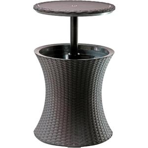Keter Pacific Cool Bar Outdoor Patio Furniture and Hot Tub Side Table with 7.5 Gallon Beer and Wine Cooler, Espresso Brown