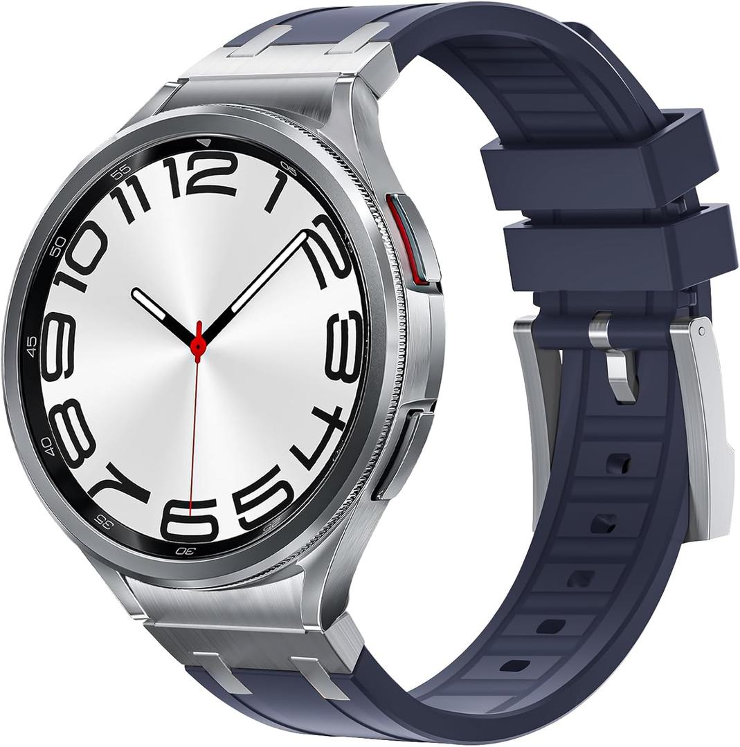One Click No Gap Bands Compatible for Samsung Galaxy Watch 6/4 Classic 43mm 47mm 42mm 46mm for Men, Liquid Silicone Band for Galaxy Watch 7/FE/6/5 Pro Sport Strap with Stainless Steel Adapter