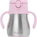 Stainless Steel Sippy Straw Cup for Toddlers 1-3 Years Old, Insulated Toddler Water Bottle Baby Training Tumbler with Handles, 8oz Kids Straw Cups for Travel, Daycare & At Home, Pink