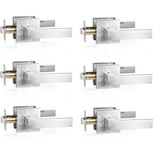 HARDHAWK Door Handle with Lock, Passage, 6 Pack, Silver | 6 Pack Passage Door Lever Silver Door Handles Heavy Duty Square Interior Keyless Door Handles Non-Locking Door Knobs