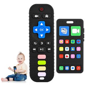 Teething Toy for Baby 3 6 12 18 Months, Realistic Remote Control and Mobile Phone Baby Teether Toy, Baby's Chew Toys, Food Grade Silicone Teething Toys for Infants, BPA Free, for Babies Gum Relief