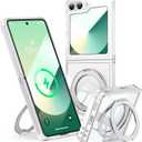 360Spin Magnetic Stand Case for Galaxy Z Flip 6/5 Fit for MagSafe & Pixelsnap Cover with Ring Holder No-Yellow Crystal Clear Camera Protection Phone Samsung Galaxy Z Flip 6/5 Case - Clear