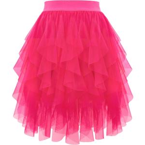 Kingfancy Tulle Skirts for Women Short Fairy Skirt Tutu A-Line Mesh Layered Halloween Skirts (Hot Pink)