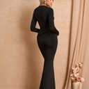 URYIAO Women's Long Sleeve Ruched Bodycon Maxi Dress Fall Winter Formal Elegant Cocktail Party Dresses (Black, XL)