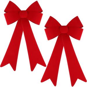 Aneco 2 Pack 14.5 x 24 inches Red Christmas Bows Christmas Wreaths Bows Xmas Plastic Bows for Christmas Tree, Garland and Outdoor Decoration