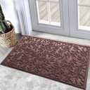 Bulijojo Sturdy Front Entrance Doormats,Durable Heavy Duty Welcome Mat,Thick Absorbent Natural Rubber Non Slip Mat,Easy Clean Entryway Mat Leaves Brown 23"x35" (1'11" x 2'11" (Rectangular))