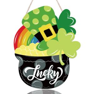 2 x St. Patrick's Day Shamrock Wooden Door Hanging Sign - Lucky Irish Welcome Decor with Rope, Handmade Wood Wreath for Front Door Wall Home Decorations, St. Paddy's Party Housewarming Gift