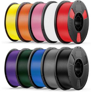 UJOY3D 10kg PETG 3D Printer Filament Bundle Multicolor, Rapid Strong PETG Filament 1.75mm, 1kg Spool, 10 Pack (Black+Jade White+Grey+Red+Cobalt Blue+Christmas Green+Orange+Yellow+Iris Purple+Pink)