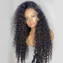 Black Curly Glueless Lace Front Wig 13x4 Long Deep Wave Lace Wigs With Baby Hair Pre Plucked 250 Density Jet Black Synthetic HD Lace frontal Loose Wave Wigs For Women Water Wave Wig 26 inches
