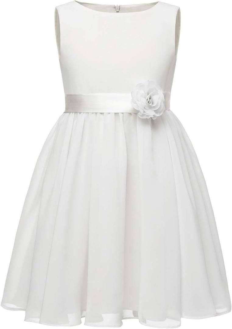 Chiffon Summer Flower Girl Dress Ruffled Junior Bridesmaid Wedding Party Dress (2, White)