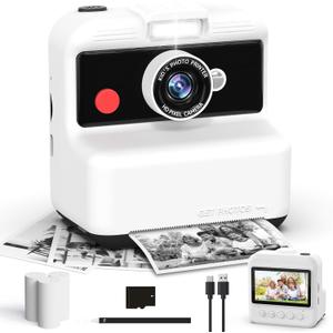 Kids Camera Instant Print, 48MP/2.5K UHD Kids Instant Print Camera, Christmas Birthday Gifts for Girls and Boys, 3.0" Screen with Print Paper & 32G Card, Toddler Toy for Age 3-14 (White)
