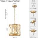 WUZUPS Crystal Chandelier 3-Light Vintage Farmhouse Pendant Ceiling Light Lighting Fixture for Foyer Diningroom Bedroom Hallway Storage Kitchen Bathroom, H 10.8" W 11.8", E12 Base, Gold