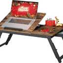 SONGMICS Laptop Desk for Bed or Sofa with Adjustable Tilting Top, Breakfast Serving Tray with Height Adjustable Folding Legs, Fits Screen Size up to 15.6 Inches, Floor Desk, Rustic Brown ULLD105B01