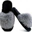 Furry Fluffy Slippers for Women Indoor, Faux Fur Open Toe House Slippers Cozy Soft Womens Slippers (9-10, Grey)