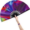 Large Folding Hand Rave Fan Popping Fan for Line Dancing Clacking Fans for Dance,Party,Decoration,Festival (Aurora)