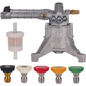 7/8" Shaft Vertical Pressure Washer Pump 2600-3000 PSI @2.5 GPM OEM & Power Washer Pump For Troy Bilt SRMW22G26-EZ Craftsman AR Front Inlet/Outlet with 5 Nozzle