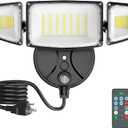 iMaihom 100W Dusk to Dawn Outdoor Lighting, 10000LM Plug in Flood Lights with Remote Control, 2 Modes IP65 Waterproof Led Exterior Security Light with Photocell, 6500K Floodlight for Yard Garage Black