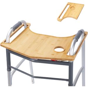 Walker Tray Table with Cup Holder - Multipurpose Bamboo Tray for Seniors, Crafts, Laptops - Walker Accessories (Bamboo Wood-B)