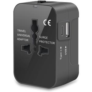 Travel Adapter, Universal Power Adapter Worldwide Wall AC Power Plug Converter Travel Charger with Type-C and USB-A Charging Ports for USA EU UK AUS Mobile Phones, Tablets, MP3s and Shavers
