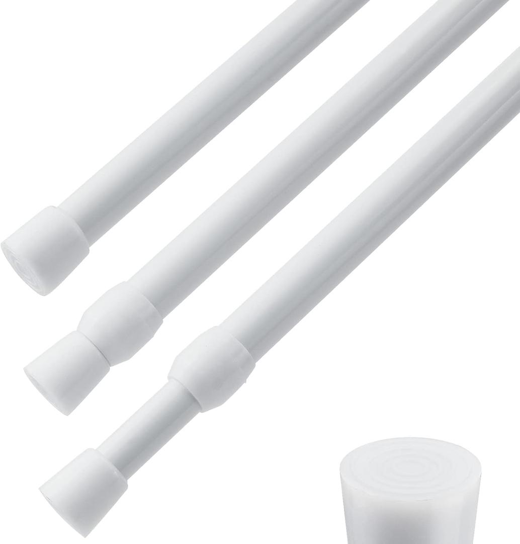 3 PCS Spring Tension Curtain Rod Adjustable Length 41-74 Inches, No Drilling, Tension Rod Suitable for Windows, Bathroom, Cabinets, Wardrobes White) (white)