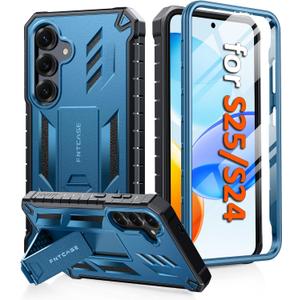 FNTCASE for Samsung Galaxy S25 Case: for Galaxy S24 Case with [Built-in Screen Protector & Kickstand] [Military-Grade Drop Protection] Heavy Duty Protective Full Body Shockproof TPU Phone Cover, Blue