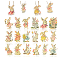 Vintage Easter Decoration Wooden Hanging Ornaments - 36Pcs Vintage Style Rabbits Bunny Wood Cutouts Rustic Farmhouse Spring Tree Decor Home Easter Party Supplies