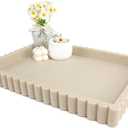 YMXYJM-Scalloped Coffee Table TrayOttoman Tray for Modern Home Decor. 14" Decorative Tray for Entryway Table Decor, Living Room Table Decor, Coffee Table Centerpiece - Beige Resin