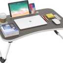 BUYIFY Folding Lap Desk, 23 Inch Portable Wood Black Laptop Bed Desk Lap Desk with Cup Holder, for Working Reading Writing, Eating, Watching Movies for Bed Sofa Couch Floor