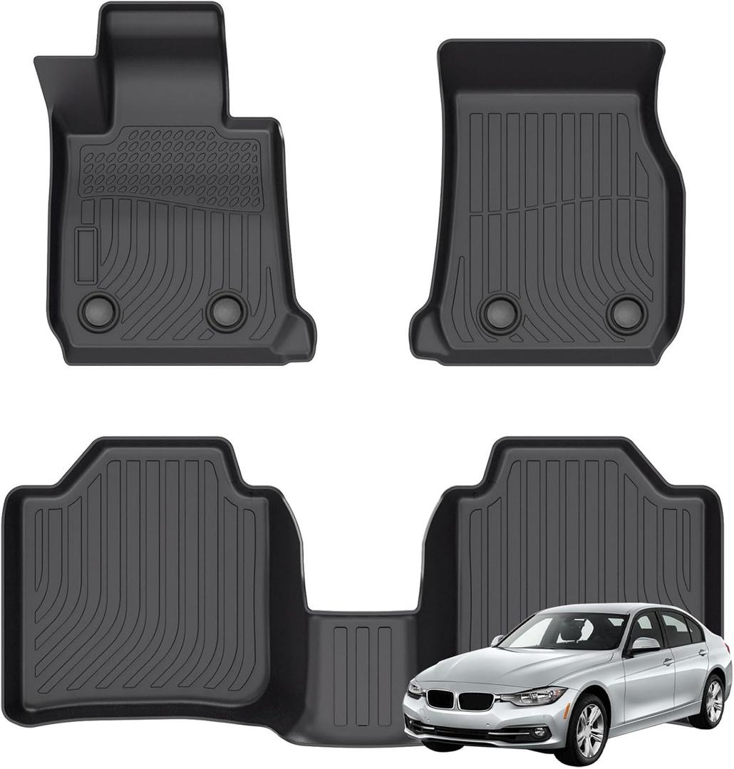 Priprilod Floor Mats Custom Fit for BMW 3 Series F30 xDrive AWD ONLY 2012-2018 (320i 328i 330i 335i 340i xDrive), NOT for RWD/Rear-Wheel Drive, All Weather TPE Floor Liners 1st & 2nd Row 3PCS