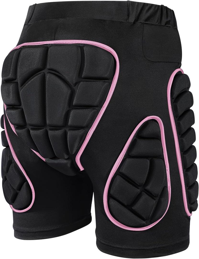 OHMOTOR Padded Shorts Snowboarding Skiing for Women Men, Skating Butt Pad Guard, Impact Crash Pants Shorts Hip Protection (Medium-3X-Large, Pink - for Female)