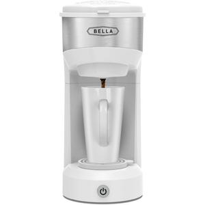 BELLA Dual Brew Single Serve Coffee Maker, Brews both Kcup and Ground Coffee, Large 14oz Capacity, Easy One Touch, Auto Shutoff, White