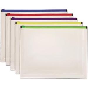 Pendaflex Poly Zip Envelope, Plastic Expanding File Pockets, Clear Zipper Pouches, Plastic Envelopes with Secure Closure, Letter Size, Assorted Color Zippers, 1 inch Expansion, 5 per Pack (85292)