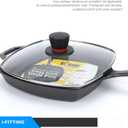 Square Glass Lid for Grill Pans with Steam Vent Hole - Fits Lodge Cast Iron Skillets 10.5inch(26.67cm) - Square Tempered Glass Lid - Universal Replacement Cover Bakelite Round Knob