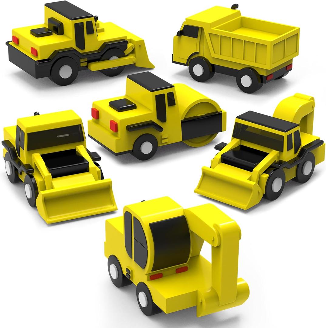 Tub Works Construction Trucks Mold Free Bath Toys, 6 Pack | Sealed, No Hole Bath Toys Design Keeps Moisture Out | Soft, Squeezable & Float on Water | Baby & Toddler Bathtub Toys | Baby Pool Play