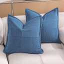 Puncuntex Dusty Blue Throw Pillow Covers 1818 Inches Set of 2 Corduroy Boho Decorative Soft Square Striped Cushion Covers for Couch Sofa Living Room 4545CM