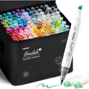 Ohuhu Alcohol Markers Brush Chisel 120 Colors for Adult Coloring Refillable
