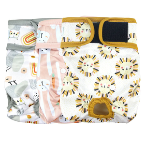 Langsprit Washable Female Dog Diapers (3 Pack) - Doggie Reusable Small Medium Large Dog Diapers for Doggy Puppy Female in Period - Highly Absorbent Dog Heat Panties (Medium,Rabbit, Owl, Lion) medium