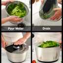 Stainless Steel Pump Salad Spinner Large - Easy Compact Kitchen Tool - Stainless Steel Bowl, Drain & Colander - Lettuce Spinner, Vegetable Dryer, Fruit Washer, Pasta & Fries Produce Strainer - 6.33 Qt