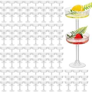 Ferrochef 100 Pcs Ribbed Martini Glasses 5 oz Disposable Plastic Vintage Ribbed Coupe Glasses Cocktail Unbreakable Dessert Parfait Glassware for Wedding Party Supplies (Clear)