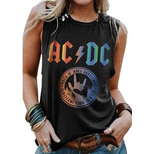 Rock & Roll Tank Tops for Women Rock Music Graphic Tees Shirt Summer Sleeveless Graphic Print Tank Top (Black)